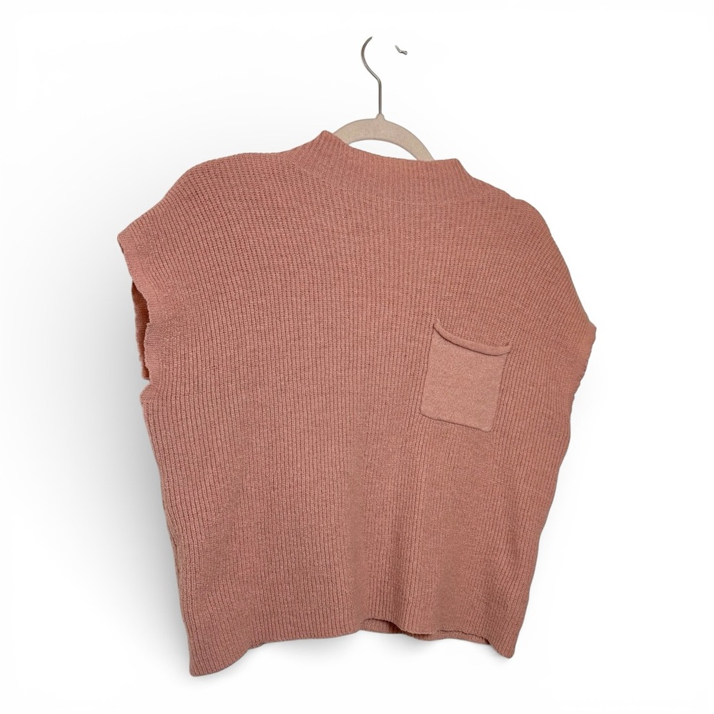 Dusty Rose Pink Cropped Knit Short Sleeve Sweater Vest Minimalist Large - Picture 2 of 6